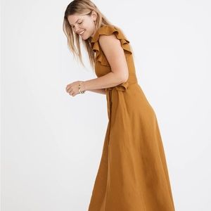Madewell Linen-Blend Ruffle-Sleeve Wrap Midi Dress